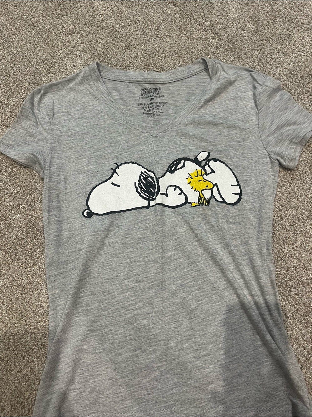 Peanuts Grey Tee with Snoopy & Yellow Woodstock Graphic
